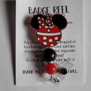 Hand Crafted Minnie Mouse Badge Reel